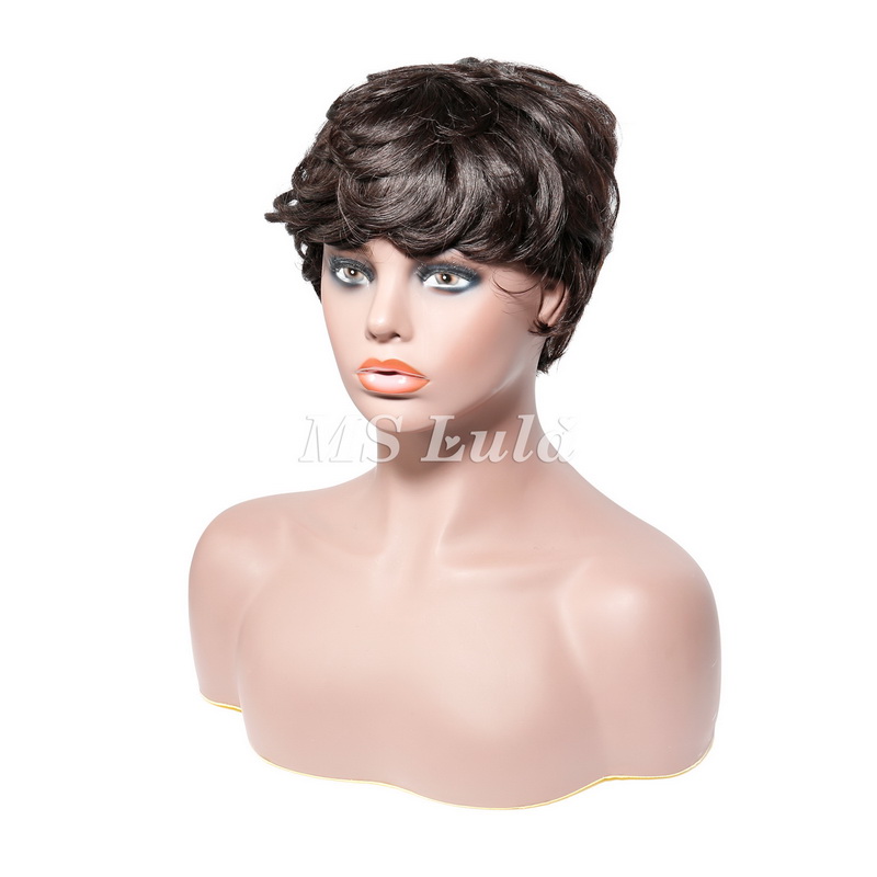 Natural Color Pixie Cut Human Hair Wig Machine-made Wig for Women - 图片 3
